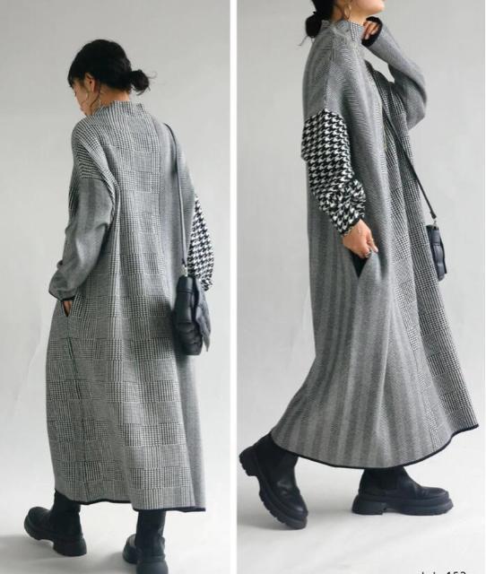 ニット セーター 千鳥柄切り替え チェック柄 ロングワンピース 大きいサイズ < 女性ファッション ニット セーター 千鳥柄切り替え チェック柄 ロングワンピース 大きいサイズ < 女性ファッションの