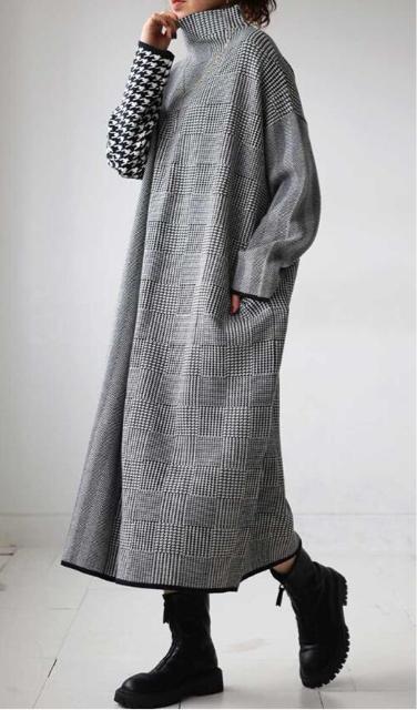 ニット セーター 千鳥柄切り替え チェック柄 ロングワンピース 大きいサイズ < 女性ファッション ニット セーター 千鳥柄切り替え チェック柄 ロングワンピース 大きいサイズ < 女性ファッションの