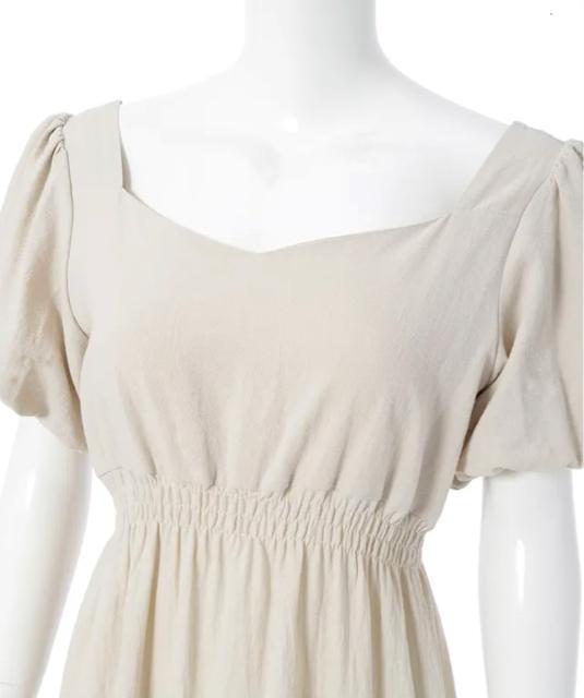 インスタグラマー限定コラボ●定価6,028円●パフスリーブリネン混ティアードワンピース●M ベージュ●sonkyo1013 < 女性ファッション  インスタグラマー限定コラボ●定価6,028円●パフスリーブリネン混ティアードワンピース●M ベージュ●sonkyo1013 < 女性ファッションの