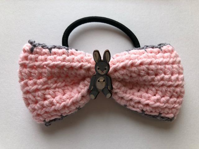 ハンドメイド ヘアゴム リボン うさぎ コットンミックス ピンク < 女性ファッション  ハンドメイド ヘアゴム リボン うさぎ コットンミックス ピンク  < 女性ファッションの