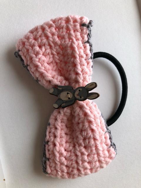 ハンドメイド ヘアゴム リボン うさぎ コットンミックス ピンク < 女性ファッション  ハンドメイド ヘアゴム リボン うさぎ コットンミックス ピンク < 女性ファッションの