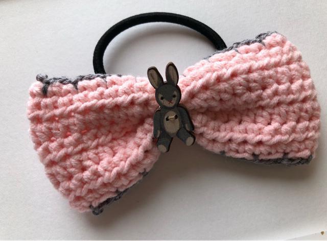 ハンドメイド ヘアゴム リボン うさぎ コットンミックス ピンク < 女性ファッション  ハンドメイド ヘアゴム リボン うさぎ コットンミックス ピンク < 女性ファッションの