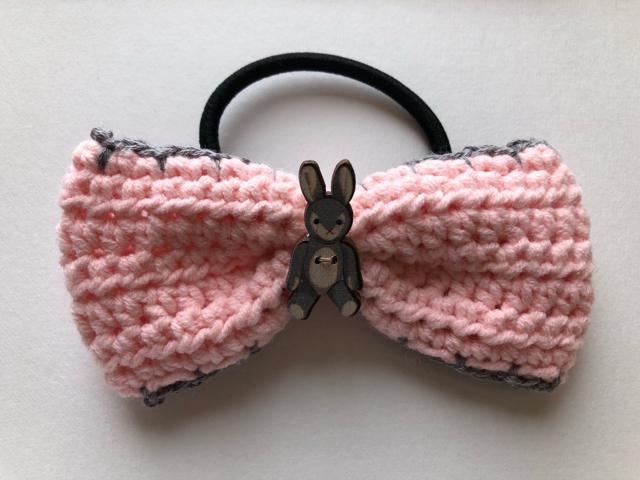 ハンドメイド ヘアゴム リボン うさぎ コットンミックス ピンク < 女性ファッション  ハンドメイド ヘアゴム リボン うさぎ コットンミックス ピンク < 女性ファッションの