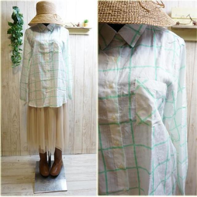 新品 透け感がある水彩タッチ チェックシャツ 綿100% < 女性ファッション  新品 透け感がある水彩タッチ チェックシャツ 綿100%  < 女性ファッションの