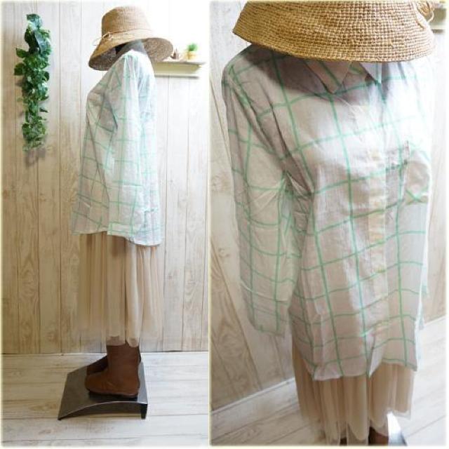 新品 透け感がある水彩タッチ チェックシャツ 綿100% < 女性ファッション  新品 透け感がある水彩タッチ チェックシャツ 綿100% < 女性ファッションの