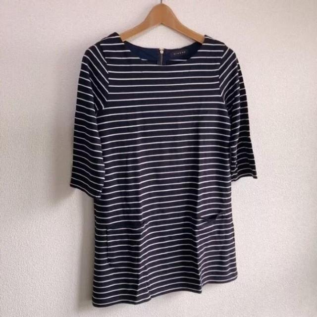 ◆ボーダー七分袖ミニワンピ◆ネイビー×ホワイトM*しっかり生地♪レギンスコーデ < 女性ファッション ◆ボーダー七分袖ミニワンピ◆ネイビー×ホワイトM*しっかり生地♪レギンスコーデ < 女性ファッションの