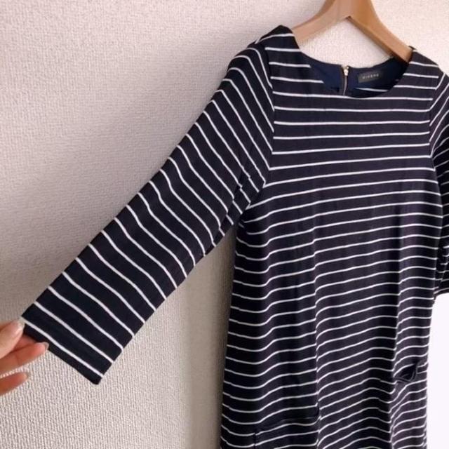 ◆ボーダー七分袖ミニワンピ◆ネイビー×ホワイトM*しっかり生地♪レギンスコーデ < 女性ファッション ◆ボーダー七分袖ミニワンピ◆ネイビー×ホワイトM*しっかり生地♪レギンスコーデ < 女性ファッションの
