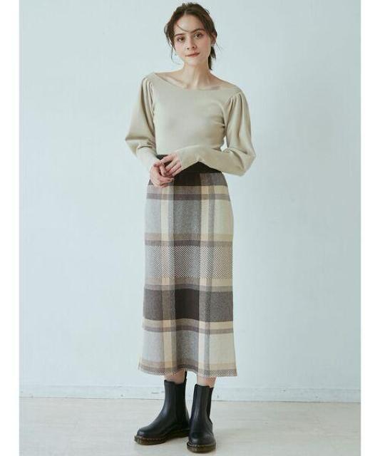 定価14,300円【美品】ラグナムーン●ワイドチェックニットタイトスカート●M ベージュ●タイトスカート ニットスカート < ブランド 定価14,300円【美品】ラグナムーン●ワイドチェックニットタイトスカート●M ベージュ●タイトスカート ニットスカート < ブランドの