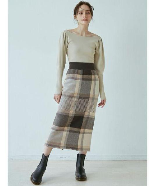 定価14,300円【美品】ラグナムーン●ワイドチェックニットタイトスカート●M ベージュ●タイトスカート ニットスカート < ブランド 定価14,300円【美品】ラグナムーン●ワイドチェックニットタイトスカート●M ベージュ●タイトスカート ニットスカート < ブランドの