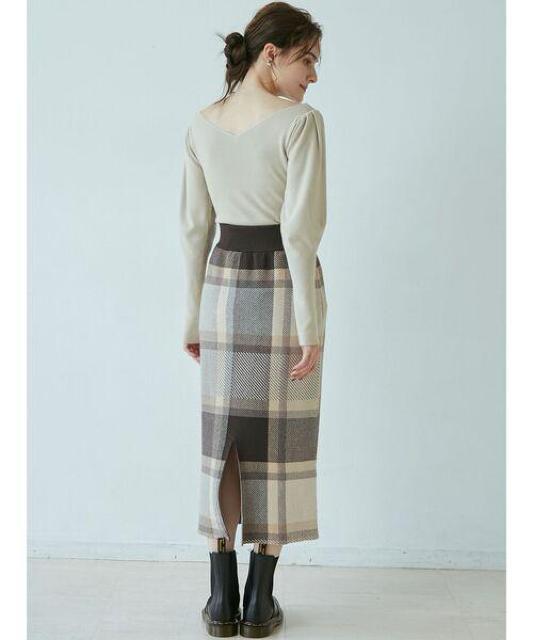 定価14,300円【美品】ラグナムーン●ワイドチェックニットタイトスカート●M ベージュ●タイトスカート ニットスカート < ブランド 定価14,300円【美品】ラグナムーン●ワイドチェックニットタイトスカート●M ベージュ●タイトスカート ニットスカート < ブランドの