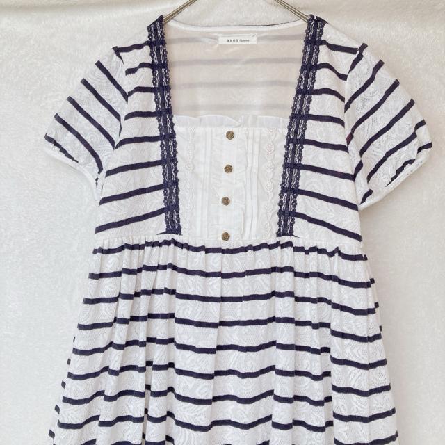 axes femme アクシーズ ストライプ 半袖 ワンピース チュールレース N2m < ブランド  axes femme アクシーズ ストライプ 半袖 ワンピース チュールレース N2m < ブランドの