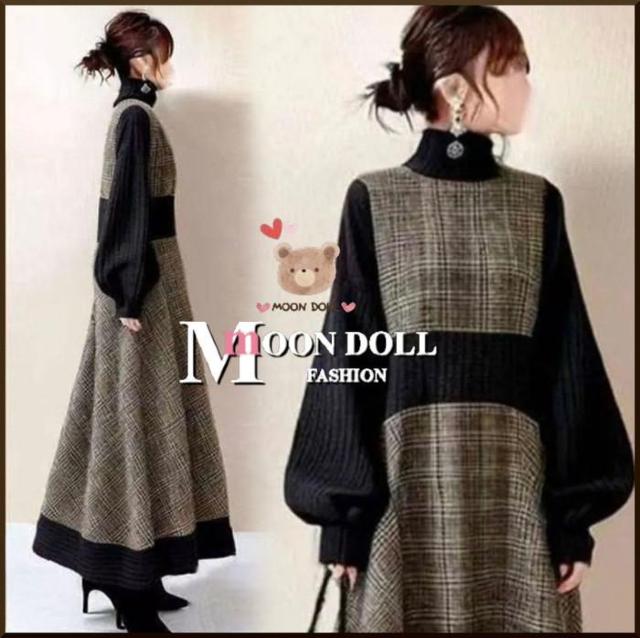 F〜2L*ぽわん袖ハイネックチェック柄フレアロングワンピー < 女性ファッション F〜2L*ぽわん袖ハイネックチェック柄フレアロングワンピー < 女性ファッションの