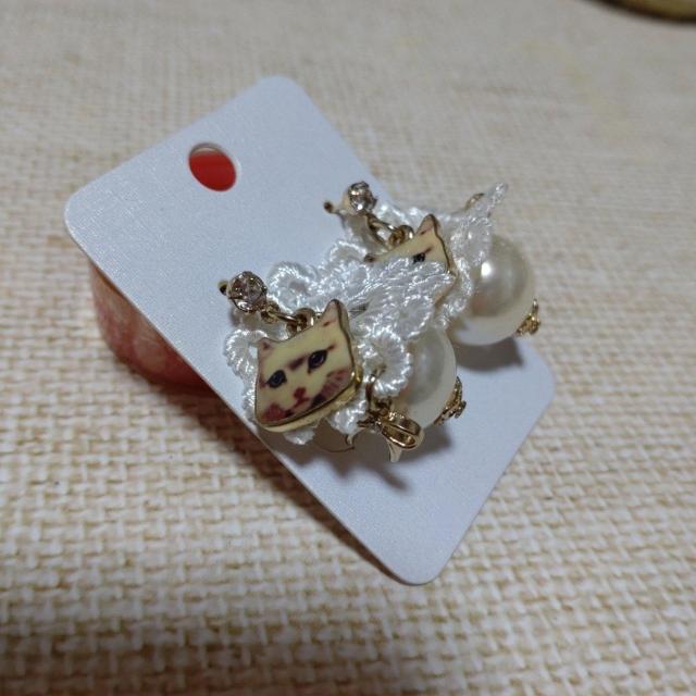 猫とレースとリボンとパールモチーフピアス < 女性アクセサリー/時計  猫とレースとリボンとパールモチーフピアス  < 女性アクセサリー/時計の
