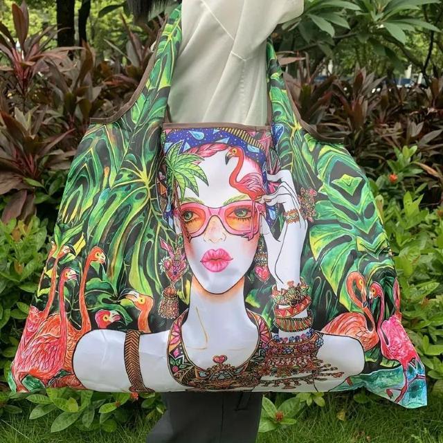 超お買い得690円★高品質 折りたたみ式 トートバッグ レディース 大容量 鮮やかな 熱帯 フラミンゴ フォリッジアート デザイン < 女性ファッション  超お買い得690円★高品質 折りたたみ式 トートバッグ レディース 大容量 鮮やかな 熱帯 フラミンゴ フォリッジアート デザイン  < 女性ファッションの