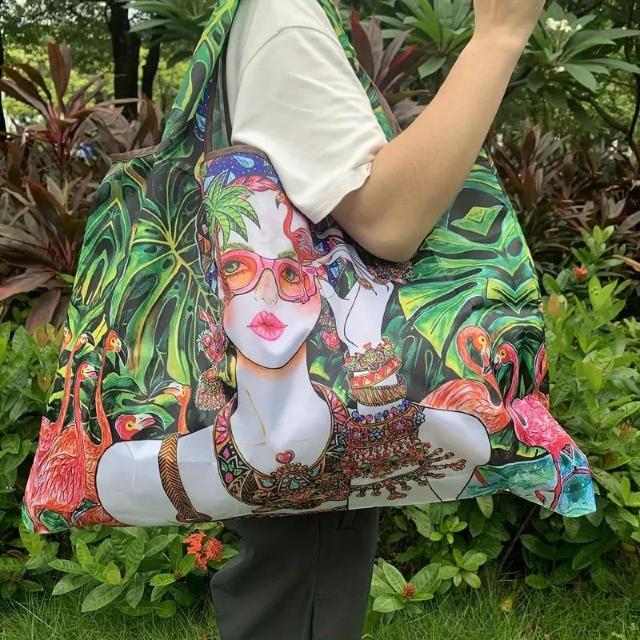 超お買い得690円★高品質 折りたたみ式 トートバッグ レディース 大容量 鮮やかな 熱帯 フラミンゴ フォリッジアート デザイン < 女性ファッション  超お買い得690円★高品質 折りたたみ式 トートバッグ レディース 大容量 鮮やかな 熱帯 フラミンゴ フォリッジアート デザイン < 女性ファッションの
