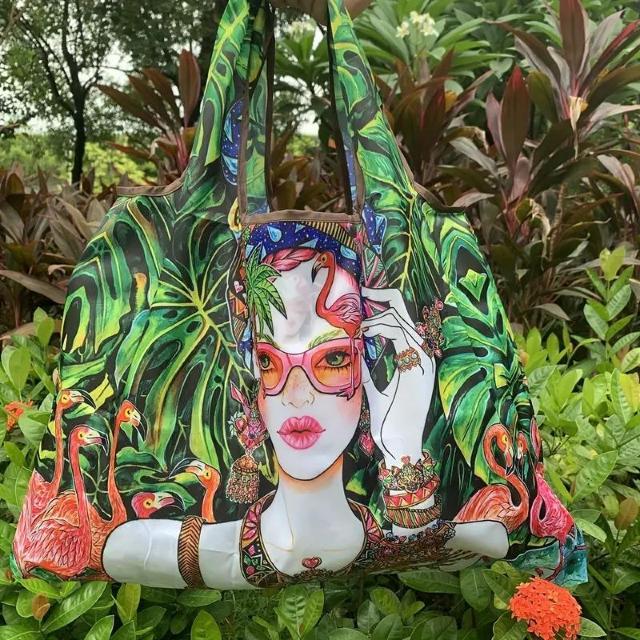 超お買い得690円★高品質 折りたたみ式 トートバッグ レディース 大容量 鮮やかな 熱帯 フラミンゴ フォリッジアート デザイン < 女性ファッション  超お買い得690円★高品質 折りたたみ式 トートバッグ レディース 大容量 鮮やかな 熱帯 フラミンゴ フォリッジアート デザイン < 女性ファッションの