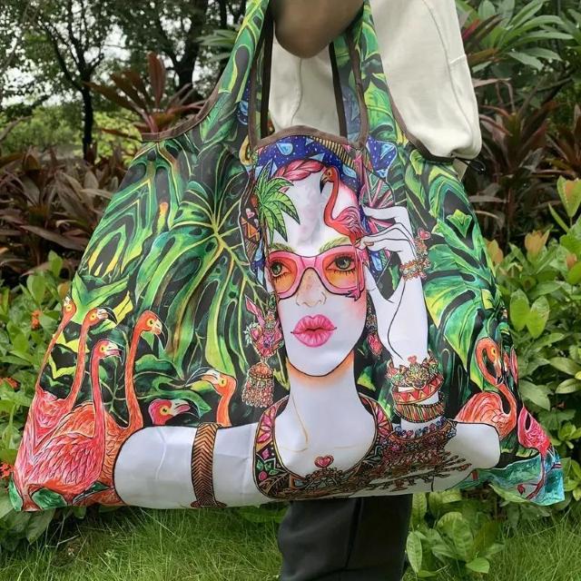 超お買い得690円★高品質 折りたたみ式 トートバッグ レディース 大容量 鮮やかな 熱帯 フラミンゴ フォリッジアート デザイン < 女性ファッション  超お買い得690円★高品質 折りたたみ式 トートバッグ レディース 大容量 鮮やかな 熱帯 フラミンゴ フォリッジアート デザイン < 女性ファッションの