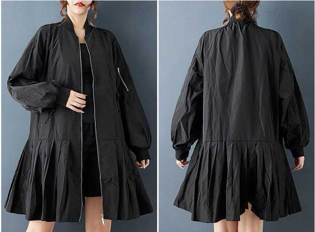 ジップアップ ジャケット ダブルファスナー プリーツ 切り替え リブ付き 光沢感 ブラック 大きいサイズ < 女性ファッション ジップアップ ジャケット ダブルファスナー プリーツ 切り替え リブ付き 光沢感 ブラック 大きいサイズ < 女性ファッションの