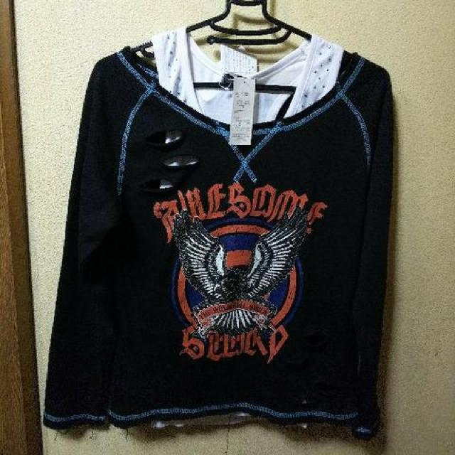 新品★タンク付イーグルプリントダメージカットソー/黒M < 女性ファッション  新品★タンク付イーグルプリントダメージカットソー/黒M  < 女性ファッションの