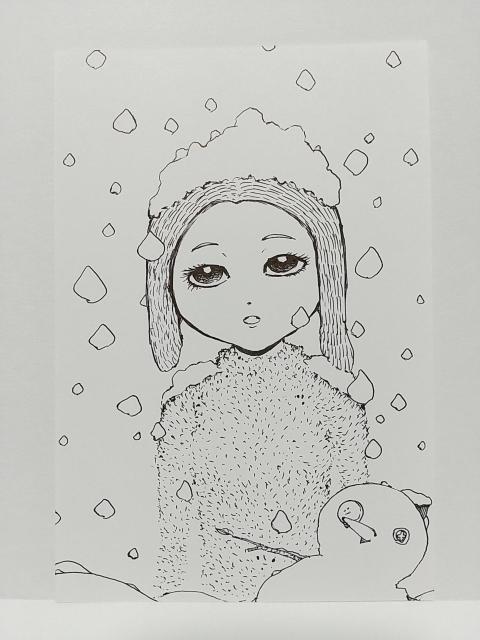 オリジナルイラスト 手描きイラスト 雪 女の子 ハンドメイド 絵 モノクロ 原画 自作 アナログ アート illustration < アニメ/コミック/キャラクター  オリジナルイラスト 手描きイラスト 雪 女の子 ハンドメイド 絵 モノクロ 原画 自作 アナログ アート illustration  < アニメ/コミック/キャラクターの