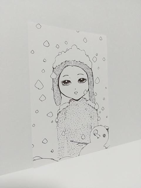 オリジナルイラスト 手描きイラスト 雪 女の子 ハンドメイド 絵 モノクロ 原画 自作 アナログ アート illustration < アニメ/コミック/キャラクター  オリジナルイラスト 手描きイラスト 雪 女の子 ハンドメイド 絵 モノクロ 原画 自作 アナログ アート illustration < アニメ/コミック/キャラクターの