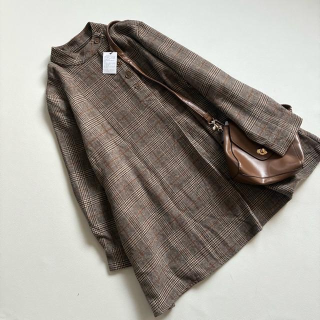 ◆新品◆1.5万程◆ウール混チェックシャツチュニック◆ブラウン◆ゆったり◆フリー < 女性ファッション ◆新品◆1.5万程◆ウール混チェックシャツチュニック◆ブラウン◆ゆったり◆フリー < 女性ファッションの