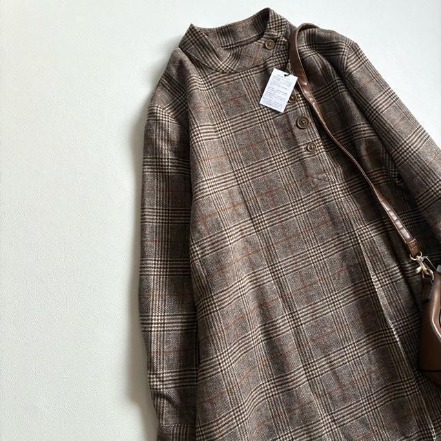 ◆新品◆1.5万程◆ウール混チェックシャツチュニック◆ブラウン◆ゆったり◆フリー < 女性ファッション ◆新品◆1.5万程◆ウール混チェックシャツチュニック◆ブラウン◆ゆったり◆フリー < 女性ファッションの