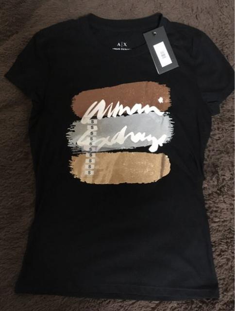 ニューヨーク限定【新品未使用】アルマーニ●ロゴ入りTシャツ ラメ●黒ブラック < ブランド ニューヨーク限定【新品未使用】アルマーニ●ロゴ入りTシャツ ラメ●黒ブラック < ブランドの