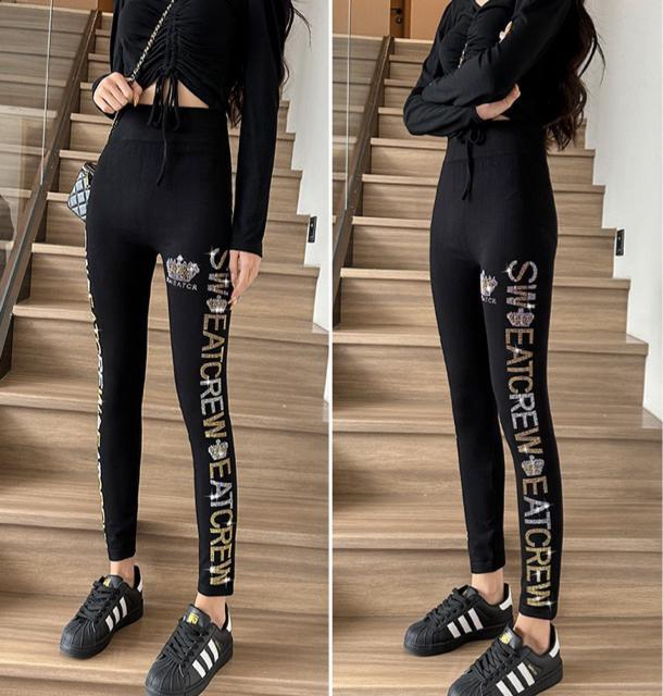 裏起毛レギンス キラキララインストーン付き 英字柄 ブラック 大きいサイズ < 女性ファッション 裏起毛レギンス キラキララインストーン付き 英字柄 ブラック 大きいサイズ < 女性ファッションの