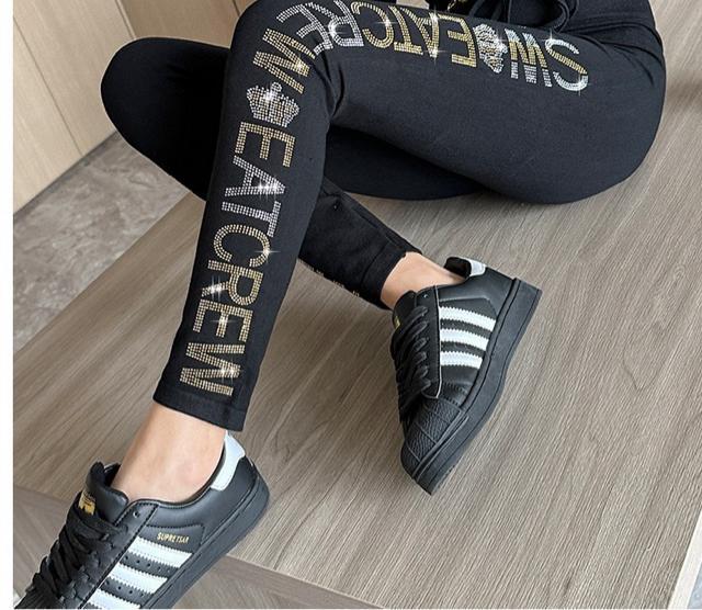 裏起毛レギンス キラキララインストーン付き 英字柄 ブラック 大きいサイズ < 女性ファッション 裏起毛レギンス キラキララインストーン付き 英字柄 ブラック 大きいサイズ < 女性ファッションの