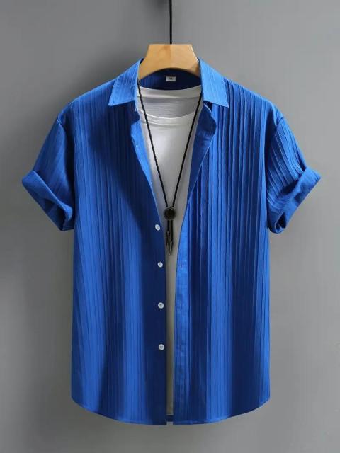 超お買い得1190円★メンズ半袖ボタンアップシャツ - ブラック縦ストライプポリエステル生地 USAサイズM(日本サイズXL相当) < 男性ファッション  超お買い得1190円★メンズ半袖ボタンアップシャツ - ブラック縦ストライプポリエステル生地 USAサイズM(日本サイズXL相当) < 男性ファッションの