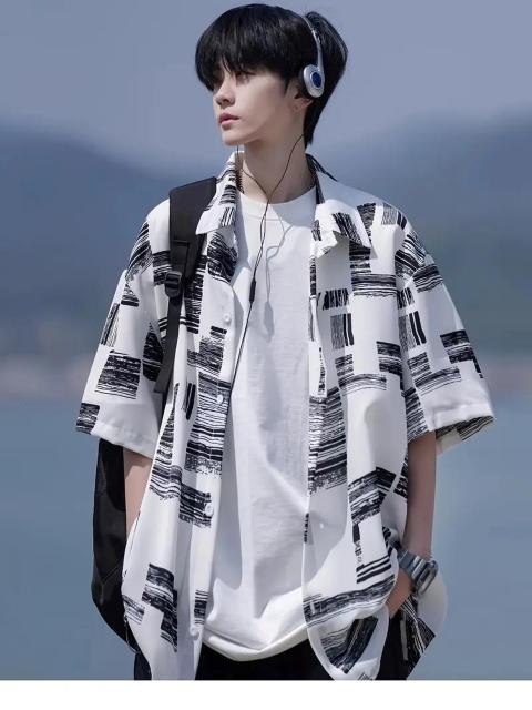 超お買い得1890円★メンズシャツ 香港スタイル ラペル ストライプ カジュアル ルーズ 半袖シャツ 夏日本サイズ L ホワイト < 男性ファッション  超お買い得1890円★メンズシャツ 香港スタイル ラペル ストライプ カジュアル ルーズ 半袖シャツ 夏日本サイズ L ホワイト  < 男性ファッションの