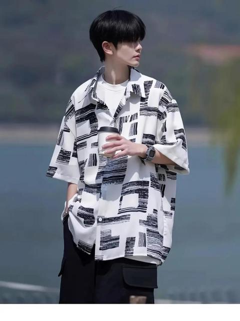 超お買い得1890円★メンズシャツ 香港スタイル ラペル ストライプ カジュアル ルーズ 半袖シャツ 夏日本サイズ L ホワイト < 男性ファッション  超お買い得1890円★メンズシャツ 香港スタイル ラペル ストライプ カジュアル ルーズ 半袖シャツ 夏日本サイズ L ホワイト < 男性ファッションの