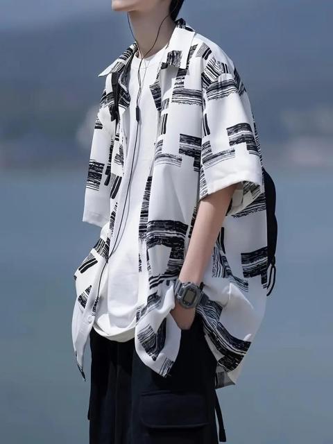 超お買い得1890円★メンズシャツ 香港スタイル ラペル ストライプ カジュアル ルーズ 半袖シャツ 夏日本サイズ L ホワイト < 男性ファッション  超お買い得1890円★メンズシャツ 香港スタイル ラペル ストライプ カジュアル ルーズ 半袖シャツ 夏日本サイズ L ホワイト < 男性ファッションの