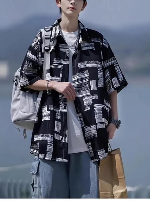 超お買い得1890円★メンズシャツ 香港スタイル ラペル ストライプ カジュアル ルーズ 半袖シャツ 夏日本サイズ L ホワイト < 男性ファッション  超お買い得1890円★メンズシャツ 香港スタイル ラペル ストライプ カジュアル ルーズ 半袖シャツ 夏日本サイズ L ホワイト < 男性ファッションの