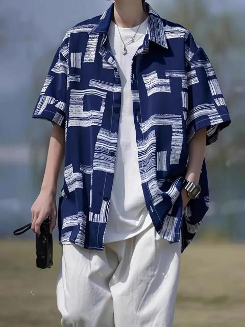 超お買い得1890円★メンズシャツ 香港スタイル ラペル ストライプ カジュアル ルーズ 半袖シャツ 夏日本サイズ L ホワイト < 男性ファッション  超お買い得1890円★メンズシャツ 香港スタイル ラペル ストライプ カジュアル ルーズ 半袖シャツ 夏日本サイズ L ホワイト < 男性ファッションの