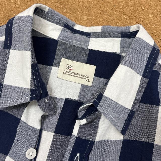 2L 5分袖シャツ チェック柄 ブルー×白 CANTERBURY WOOD < 男性ファッション  2L 5分袖シャツ チェック柄 ブルー×白 CANTERBURY WOOD < 男性ファッションの