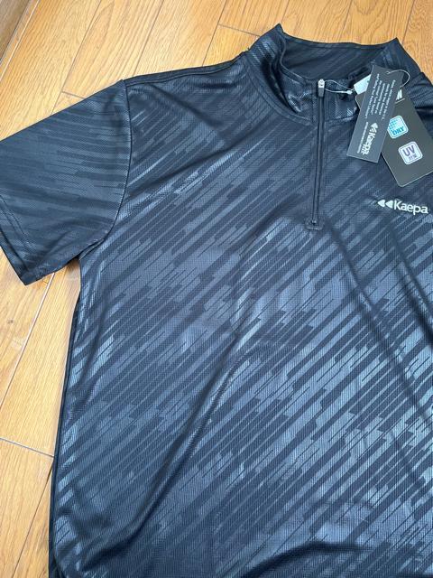 Lサイズ!高貴紳士的!ブランド品!kaepa!エンボス!メッシュ!DRY!UV対策!素材!半袖!ジップTシャツ!幾何柄!新品!黒! < 男性ファッション  Lサイズ!高貴紳士的!ブランド品!kaepa!エンボス!メッシュ!DRY!UV対策!素材!半袖!ジップTシャツ!幾何柄!新品!黒! < 男性ファッションの