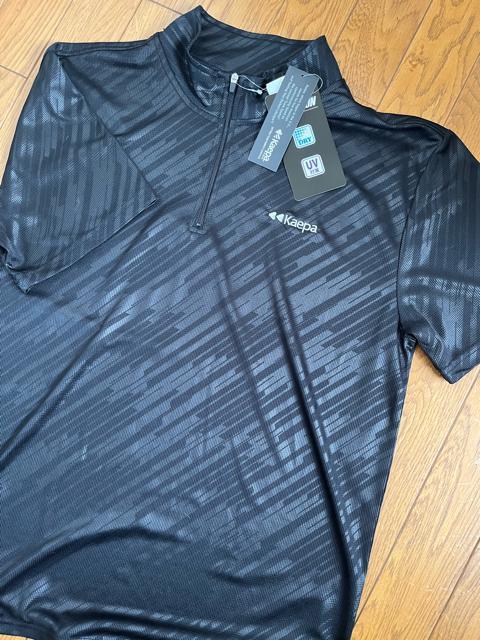 Lサイズ!高貴紳士的!ブランド品!kaepa!エンボス!メッシュ!DRY!UV対策!素材!半袖!ジップTシャツ!幾何柄!新品!黒! < 男性ファッション  Lサイズ!高貴紳士的!ブランド品!kaepa!エンボス!メッシュ!DRY!UV対策!素材!半袖!ジップTシャツ!幾何柄!新品!黒! < 男性ファッションの