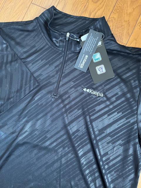 Lサイズ!高貴紳士的!ブランド品!kaepa!エンボス!メッシュ!DRY!UV対策!素材!半袖!ジップTシャツ!幾何柄!新品!黒! < 男性ファッション  Lサイズ!高貴紳士的!ブランド品!kaepa!エンボス!メッシュ!DRY!UV対策!素材!半袖!ジップTシャツ!幾何柄!新品!黒! < 男性ファッションの