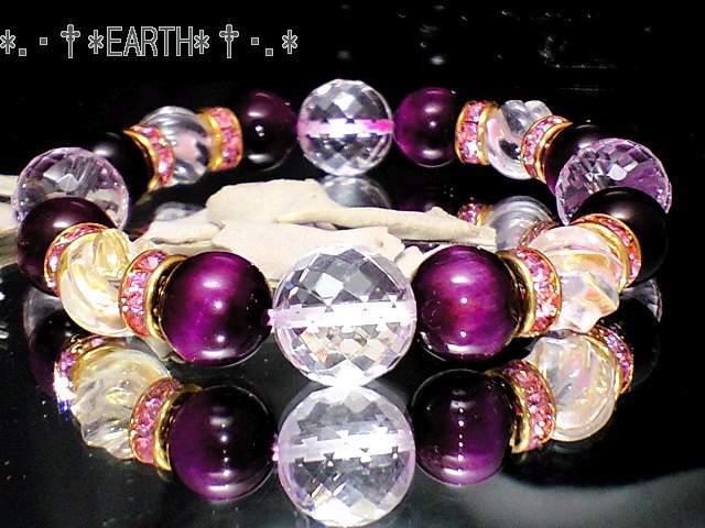 天然石★ピンクタイガーアイ&カット水晶デザイン数珠 < 女性アクセサリー/時計 天然石★ピンクタイガーアイ&カット水晶デザイン数珠 < 女性アクセサリー/時計の