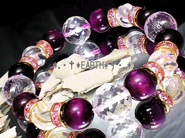 天然石★ピンクタイガーアイ&カット水晶デザイン数珠 < 女性アクセサリー/時計 天然石★ピンクタイガーアイ&カット水晶デザイン数珠 < 女性アクセサリー/時計の