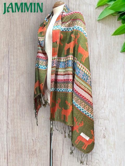 トナカイ柄ストール アジアン エスニック パシュミナ ヒッピー < 女性ファッション トナカイ柄ストール アジアン エスニック パシュミナ ヒッピー < 女性ファッションの