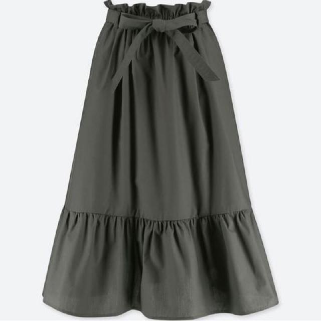 ユニクロ・ハイウエストリボンフリルスカート。グリーンXL < ブランド ユニクロ・ハイウエストリボンフリルスカート。グリーンXL < ブランドの