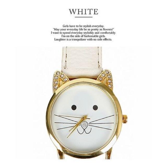ラインストーン耳デザイン&猫絵腕時計PUレザーベルトWT < 女性アクセサリー/時計  ラインストーン耳デザイン&猫絵腕時計PUレザーベルトWT  < 女性アクセサリー/時計の