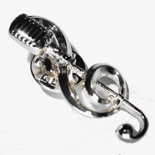 ガイコツマイク ト音記号 ピンバッジ ピンズ ブローチ ラペルピン 銀色 シルバー色 < 男性アクセサリー/時計  ガイコツマイク ト音記号 ピンバッジ ピンズ ブローチ ラペルピン 銀色 シルバー色 < 男性アクセサリー/時計の