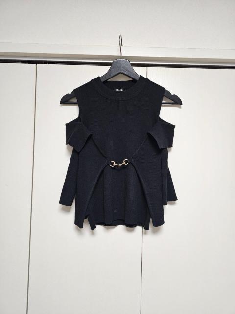新品 SUREVE オフショルダーGOLD金具 半袖リブニットトップス黒 L < 女性ファッション  新品 SUREVE オフショルダーGOLD金具 半袖リブニットトップス黒 L  < 女性ファッションの