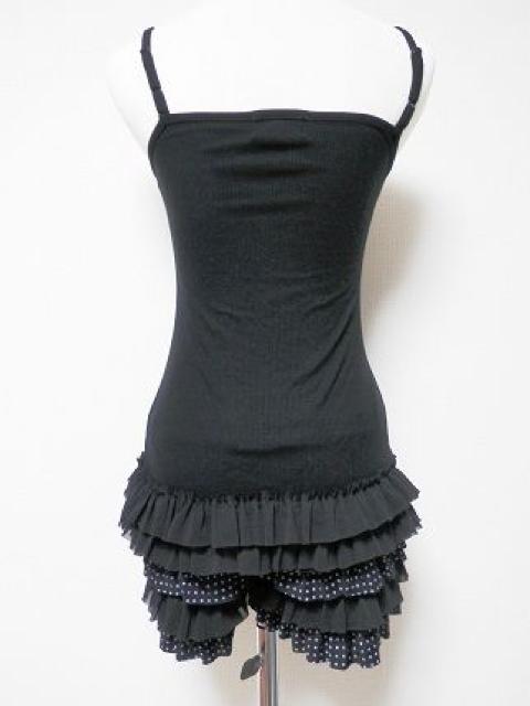 ミニーフリルキャミショーパンセットアップルームウェア黒BK < 女性ファッション ミニーフリルキャミショーパンセットアップルームウェア黒BK < 女性ファッションの