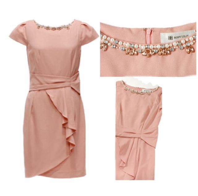 キャバパーティー〓襟元キラキラビジュー付ワンピースドレス〓ピンク(M)美品〓 < 女性ファッション キャバパーティー〓襟元キラキラビジュー付ワンピースドレス〓ピンク(M)美品〓 < 女性ファッションの