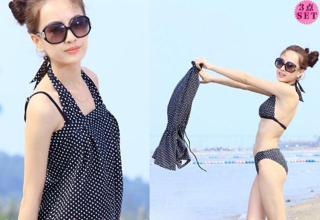 【最終値下げ】オシャレな可愛いドット柄 水着 ビキニ 3点set 体型カバー < 女性ファッション  【最終値下げ】オシャレな可愛いドット柄 水着 ビキニ 3点set 体型カバー < 女性ファッションの